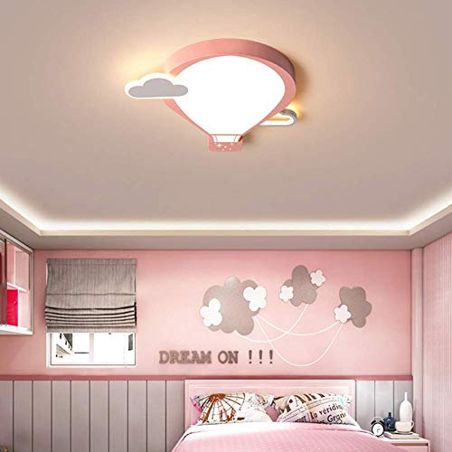 cameretta dei bambini Lampada da soffitto LED dimmerabile con telecomando 29W camera da letto per ragazze Forma moderna a forma di mongolfiera Design creativo Metallo acrilico Ø45cm Plafoniera (rosa)