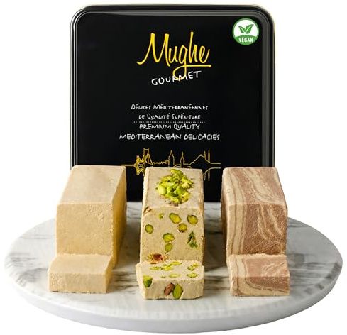 Mughe Gourmet Halva 850g, 3 Gusti Pistacchio Cacao Scatola Latta Regalo