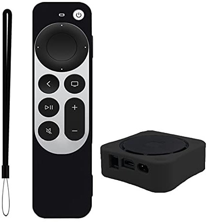 Black Cover Replacement for Apple TV 6th Gen 2021 Remote and TV Box Case, Anti-Lost Lanyard
