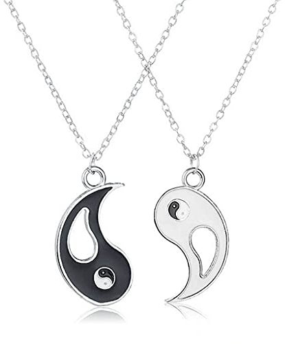 Conruich 2 Stück Yin Yang Taichi BFF Kette Freundschaftsketten Ying Yang Anhänger Kette Paare Halskette Partner Schmuck ketten für beste Freunde,Liebhaber und Couple Geschenke