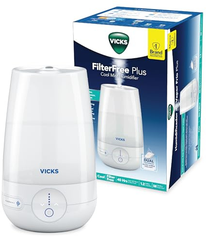 Vicks FilterFree Plus Cool Mist Plus Humidifier (VUL565), Medium Room –Filter-Free Cool Mist Humidifier for Baby, Kids and Adult Rooms, Works with Vicks VapoPads