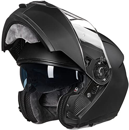 ILM Motorradhelm Klapphelm Integralhelm Doppelvisier ECE22.06 Modell 159,Mattes Schwarz,S