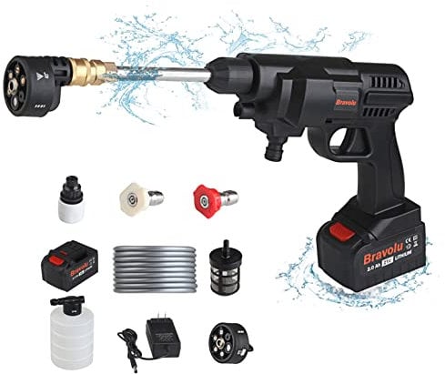 Idropulitrice Portatile, Bravolu Max 430 PSI Idropulitrice a Batteria con Accessori, Lidropulitrice Portatile a Batteria con ugello Multifunzione, Tubo da 5m, Ideale per Auto Casa Giardino