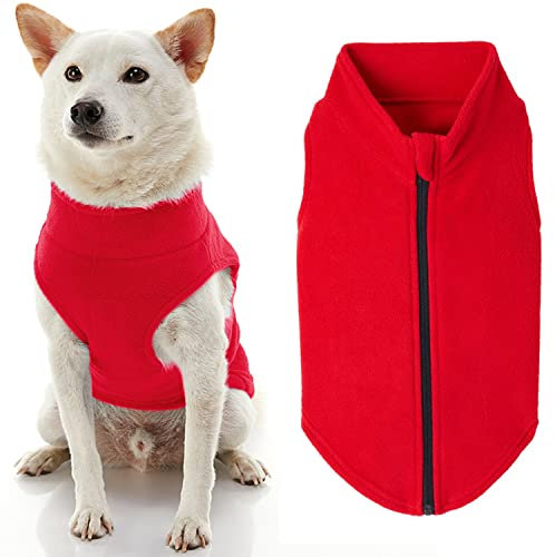 Gooby Hundepullover mit Reißverschluss, Fleece, Rot, Größe 3XL, warme Pullover, Fleece, Step-in-Hundejacke ohne Ring, Leine – Winter, Kleiner Hundepullover – Hundekleidung für kleine Hunde
