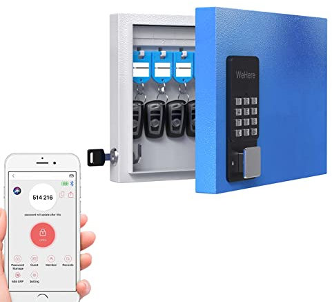 WeHere 16 Key Lock Box Wall Mount, APP Bluetooth/OTP/Wi-Fi/Fixed Code/Key Unlock, Smart Key Cabinet with Key Tag, Key Organizer Holder Box, Key Management Directory for Office, Valet, Realtor, Hotel