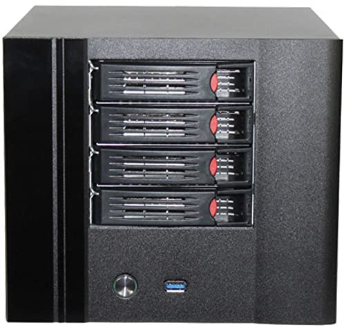 4 Bay NAS-Gehäuse, 4 x 2,5 / 3,5 Caddy, kompatibel mit ITX MB Flex PSU mit Front-USB 3.0, 12 cm Gehäuselüfter, Hot-Swap Backplane, Netzwerk angebrachte Speichergehäuse