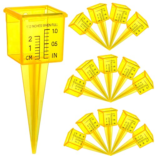 Okllen Confezione da 15 misuratori per pioggia, 3,8 cm con bocca larga, strumento di misurazione dell'acqua all'aperto per prato, giardino, cortile, giallo brillante, trasparente