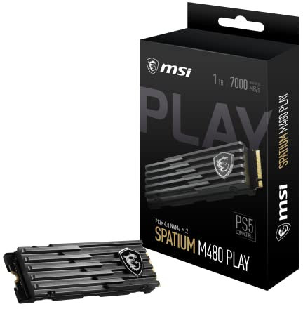 MSI SPATIUM M480 Disco Duro SSD, Optimizado para PS5, PCIe 4.0, NVMe M.2 1TB Play, Lectura 7000 MB/s, Escritura 5500 MB/s