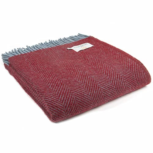 Tweedmill Textiles Fischgräten-Knie-Teppich, klein, 100 % reine Schurwolle, hergestellt in Großbritannien, Erdbeere und Petrol