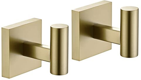 KOKOSIRI Robe Hooks Bathroom Towel Coat Hook for Bath Kitchen Wall 2 Pack Brushed Gold Stainless Steel B1013BG-P2