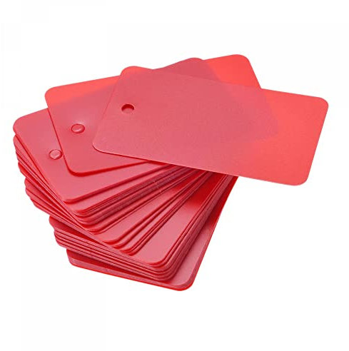 sourcing map 50 Stück Wasserdichte Versandanhänger mit Löchern, 30 x 50mm PVC Blanko Kunststoffanhänger Rechteckig für Namensetiketten Kleidung Anhänger Geschenkverpackung, leuchtendes Rot