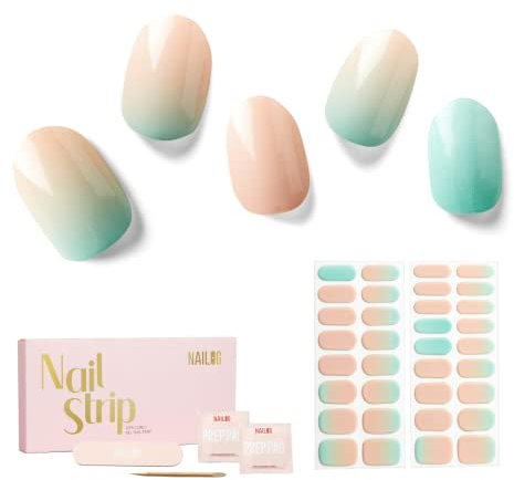 NAILOG Semi Cured Gel Nail Strips, 34 pcs Salon-Quality Gel Nail Stickers, Long Lasting Nail Wraps for Women with Soft Gel Finish, New Dawn