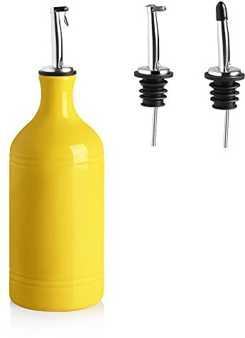 SWEEJAR Bouteille distributrice d'huile d'olive en porcelaine, opaque protège l'huile pour réduire l'oxydation, 467 ml (jaune)