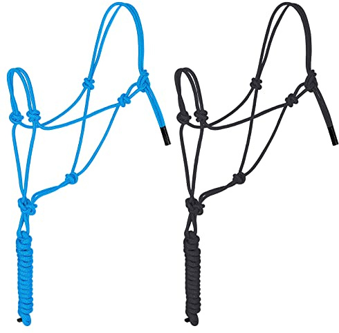 Dunzy 2 Pcs Horse Rope Halters 4 Knot Training Halter Gift Black Turquoise