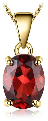 JewelryPalac Oval 2.5ct Echt Granat Birthstone Solitaire Kette Anhänger, Roter Stein Schmuck Set, Halsketten Damen Silber 925 Collier Edelstein Mädchen, Ketten für Frauen Geschenk Vergoldet 45CM