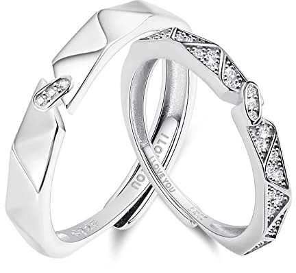 Trauringe Silber, Pärchen Ringe mit Gravur I Love You Partnerringe Silber Ring Verstellbar Eheringe Dreieck