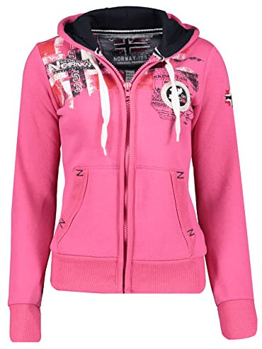 Geographical Norway Fespote Lady - Felpa Donna Zip Hoodie Tasche - Pile Donna Maglione Manica Lunga Giacca Cappuccio - Abito Ideale Primavera Estate Autunno Inverno Stagione (Rosa Acceso XL)