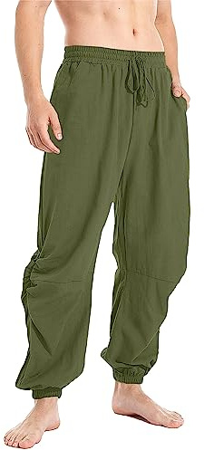 YAOBAOLE Pantalon Homme Lin Style Japonais Décontracté Été Harem Ample Léger Cordon Taille Elastique pour Yoga Plage Vert Armée XXL