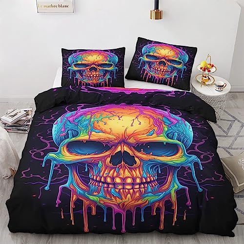 Farbe Totenkopf Bettwäsche 220x240cm 3 Teilig Farbgekritzel Schmelzender Schädel Bettbezug Set Atmungsaktiv Microfaser Wendebettwäsche Bettdeckenbezug Mit Reißverschluss und 2 Kissenbezug 80x80cm