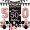 Sursurprise 50th Birthday Decorations for Women Black and Rose Gold, Happy 50th Birthday Door Banner, Triangle Flag Garland, Number 50 Balloon, Fifty Year Old Birthday Party Supplies