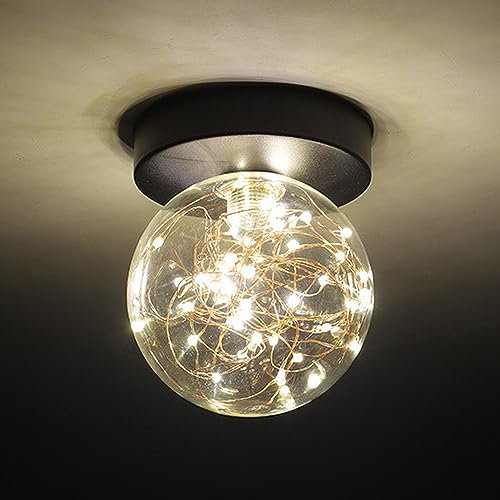 FAZRPIP LED-Deckenleuchte für halbbündige Montage mit klarem Glaskugelschirm für Schlafzimmer, Flur, 8 W, halbbündige Kugelleuchte in Schwarz/Gold