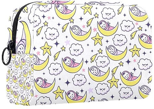 Kleine Schminktasche für Damen,Schminktasche, Reisekosmetiktasche,Wolken und Sterne und Mond Drucken