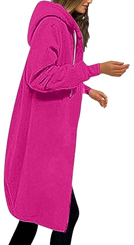 Hosenanzüge Für Damen Schwarzer Pullover Sport Set Damen Frauen Einfarbig Lang Kapuzenjacke Hoodie Mit Kapuze Herbst Winter Warm Mantel Kapuzenpullover Winterjacke Long Coat Women (Hot Pink, Xl)