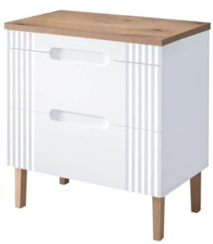 EINFACH GUTE MÖBEL Badezimmer Waschplatz Frasciati 80cm | strahlend weiße Badmöbel mit Eiche-Akzenten | (80cm zum Unterbau STEHEND)