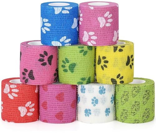 9 Rolls Pet Vet Wrap Self Adhesive Bandage Cohesive Dog Bandages for Pets Elastic Bandage Vet Wrap Tape for Wrist Ankle Sprains & Swelling 5cm x 4.5m
