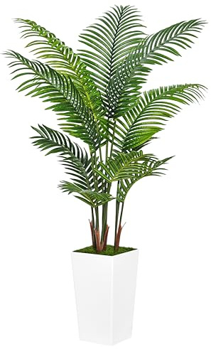 ASTIDY Künstliche Palme, 152 cm, künstlicher Baum mit weißem hohem Pflanzgefäß, künstliche Tropische Areca-Bodenpflanze im Topf, künstliche Seidenpflanze für Zuhause, Büro, Wohnzimmer, Dekoration,