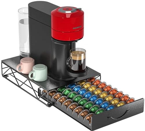 HFHOME Nespresso Vertuoline, porta cialde in metallo per 50 capsule Nespresso Vertuo e 50 cialde Dolce Gusto, organizer per cassetto per capsule Nespresso Vertuoline, supporto per macchina da caffè