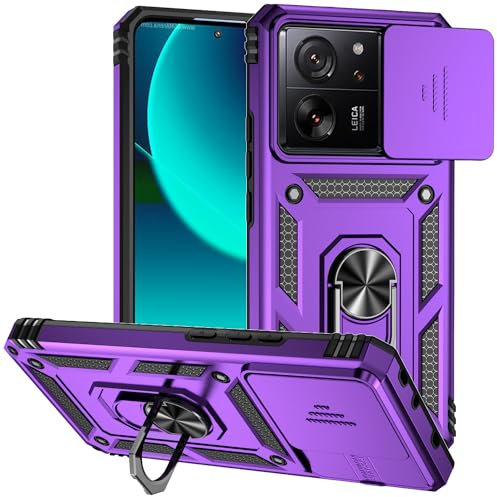 XINYEXIN Kameraschutz Handyhülle für Xiaomi 13T Pro/Xiaomi 13T Hülle mit 360 Grad Metal Ring Ständer Stoßfest Schutzhülle Hard Case Sliding Camera Cover - Purple