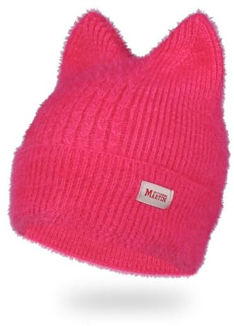 SAKEIOU Y2K Chapeau au crochet pour femme - Bonnet chaud d'hiver avec oreilles de chat mignon pour adolescents et adultes - Coupe-vent - Pour temps froid, rose vif, approx. size