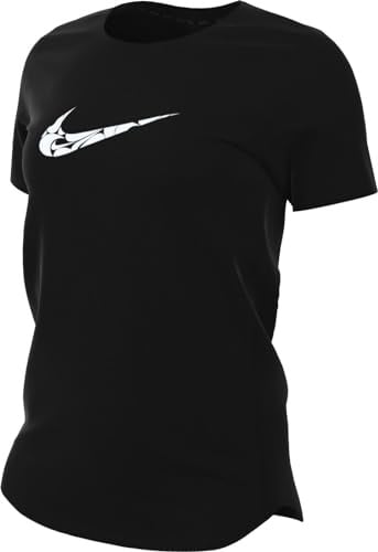 Nike One Swsh Hbr Df Ss Damen T-Shirt, Black/White, XS