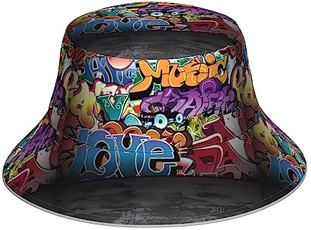 Graffiti Hip Hop Unisex doppelseitige Mütze mit reflektierenden Streifen für Outdoor-Aktivitäten Angeln Wandern Kleidung tragen schwarz, Schwarz , One size