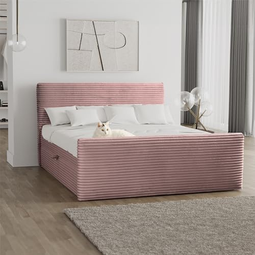 Kaiser Möbel - Bett 180x200 cm, Boxspringbett mit Bettkasten und Topper, Polsterbett für Schlafzimmer, Doppelbett mit Stauraum und Gepolstertes Kopfteil, Toppermatratze aus Viscoschaum - TRENTO - Rose
