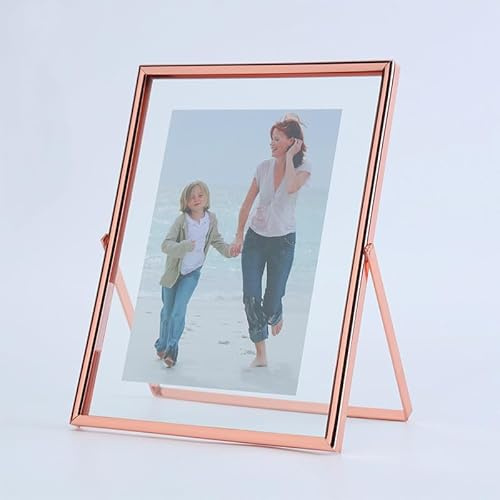 LEEMASING Schwebender Bilderrahmen Fotorahmen Metall Glas Tischplatte Desktop Display für Valentinstag, Hochzeit, Zuhause oder Büro, passend für 10,2 x 15,2 cm Foto (Roségold, 10,2 x 15,2 cm)