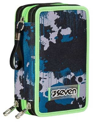 Seven, Mäppchen, Mehrfarbig, Federtasche für Schreibwaren, Etui mit Stiften, Kugelschreiber, & mehr, 3 Fächer, Mädchen & Jungen, Schule - Grundschule, XXL, grün
