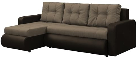 FORNIRO 24 Fabio Ecksofa 226x143x83cm Braun Wohnzimmer Couch Schlafsofa | Mit Schlaffunktion & Bettkasten - L-Form - Kissen | ausziehbar Gäste bequem Stauraum Design hochwertig Eckcouch Komfort