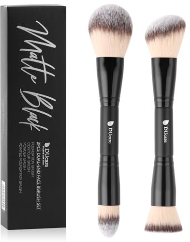 DUcare Pinceaux de Maquillage Duo Pinceau pour Fond de Teint, Contour, Poudre et Tampon Bronzer Double Pinceau de Maquillage 2Pcs noir