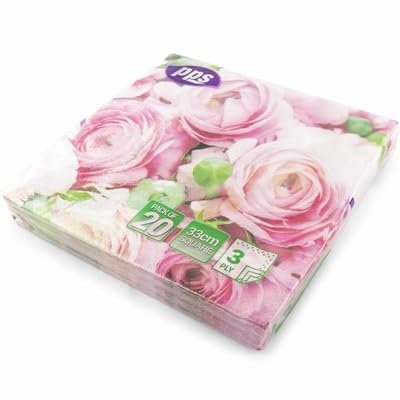 40 PPS 3-Ply Pink Roses Design Tissue Paper Napkins Serviettes for Decoupage Lunch 33cm x 33cm - Pack of 20 x2 (Pink Roses Design)