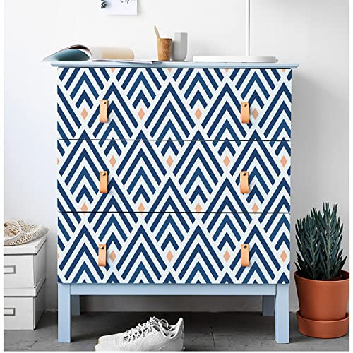JOLIHOME Weiß und Blau Geometrische Selbstklebende Tapete Diamantstreifen Abziehen und Kleben Kontaktpapier Wandaufkleber Klebrige Rückseite Plastik Vinylfolie für Badezimmer Wasserdicht 44.5x1000cm