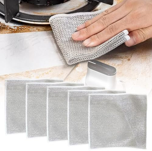 Pousbo Trapos multiusos de alambre para lavar platos en húmedo y seco, paño de alambre reutilizable que no raya, trapos de alambre de primera calidad para fregar platos, fregaderos limpian (5)