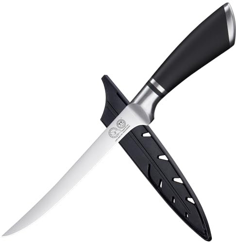 XYJ Coltello da cucina a filetto, 7 pollici ultra affilato in acciaio inox salmone pesce carne intaglio coltello da bistecca, coltello professionale disossamento con custodia guaina