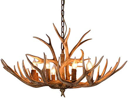 CLEADONG Geweih Kronleuchter mit Antler Decken Leuchte lampe, E14 Resin Geweihe Hängeleuchte Schwarzer Lampenschirm Hängelampe Retro Leuchte für Bar Wohnzimmer Cafe Esszimmer Deckenlampe