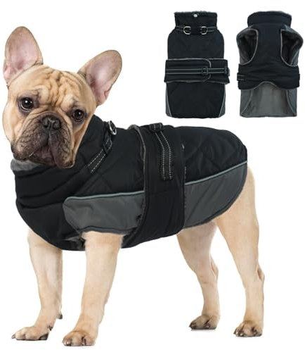 Katzinst Hundejacke Winter Schwarz L, Fleece Wintermantel Hunde mit Hohem Fleece-Kragen, Hundemantel mit Bauchschutz, Warmer Hundemantel Wasserbeständig für Dalmatiner, Cocker Spaniel, Schwarz, L