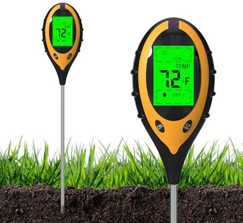 Qieryun 4 In 1 Bodentester, Ph/Temperatur/Feuchtigkeit/Licht Multifunktional Bodenmessgerät Ohne Batterien, für Pflanzenerde, Garten, Bauernhof, Rasen, Gemüsegarten