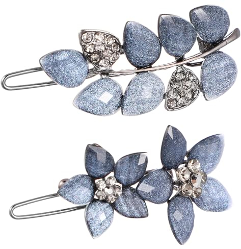 AOZUO Lot de 2 barrettes à cheveux fantaisie pour femme - Vintage - Strass français - Cristaux bleus - Petites fleurs - Pinces à cheveux décoratives pour mariage, fiançailles, bal de fin d'année,