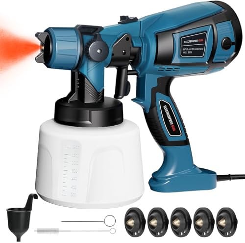 Paint Sprayer 800W Electric Paint Spray Gun with 1400ML Detachable Container Fence Paint Sprayer with 5 Brass Nozzles and 3 Patterns Max 1100ml/Min HVLP Spray Gun for Walls Ceilings Fence Furniture
