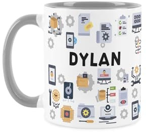 Purely Home Custom IT Technician Mug - Humourous Technical Computer Support Novelty Gift - Tea/Coffee Grey Ceramic Cup Personalised Present for IT Workers